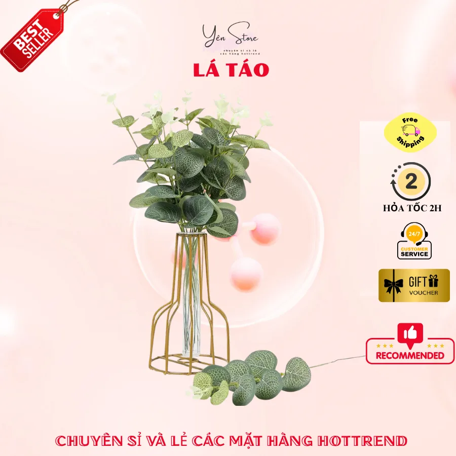 Lá Táo Giả, Lá Bạch Đàn Giả, Combo 10-20 Cành, Chuyên Dụng Cắm Hoa, Trang Trí Bình Hoa, Handmade